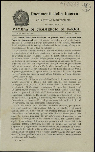 Documenti della guerra : bollettino d'informazioni pubblicato dalla Camera di commercio di Parigi